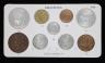 George VI nine coin specimen set for 1946, first issue, including the rare 1946 brass threepence (S4112), about EF, rare in this grade or higher                                                                            