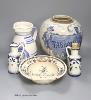 A tin-glazed terracotta barber's bowl dated 1819, a large ovoid eathenware ‘Taback’ jar and three earthenware jugs                                                                                                          