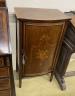 An Edwardian satinwood banded marquetry inlaid mahogany bow front side cabinet, width 53cm, depth 38cm, height 100cm                                                                                                        