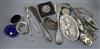 Two silver mounted nail buffers, a silver mounted penknife and shoe horn and other items including plated wares.                       