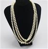 A triple strand graduated cultured pearl necklace, with 9ct gold circular clasp, 46cm.                                                 