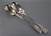 A pair of early Victorian silver fiddle, thread and shell pattern basting spoons by William Eaton, London, 1838, 10 oz.                