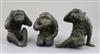 A set of Japanese bronze okimono of the three wise monkeys, Meiji period, H. 15.5cm - 17cm (3), only Mizaru signed                     