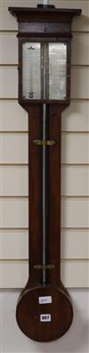 A mahogany stick barometer by G. Negretti, 4 Withy Grove, Manchester, with silvered scales and circular reservoir cover H.100cm        