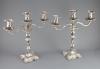 A modern pair of silver two branch, three light candelabra by Roberts & Belk                                                                                                                                                