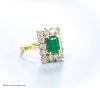 A modern 18ct gold, emerald and diamond set rectangular cluster ring, size K                                                                                                                                                