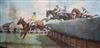 Patrick Johnson, large oil on board, Horse racing scene, 122 x 242cm, unframed                                                         