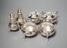 A modern seven piece silver condiment set, J.B. Chatterley & Sons Ltd, Birmingham, 1956/6/7.                                                                                                                                