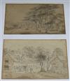 Two 19th century pencil sketches, Battle and Berkshire, framed as one largest 14 x 21cm.                                               