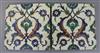 A pair 17th century Ottoman polychrome glazed fritware tiles, 10 x 9.25in., some restoration                                           