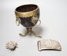 A Victorian regimental belt buckle, Prince of Wales plume, coconut cup, 13cm                                                                                                                                                