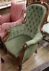 A Victorian mahogany framed buttoned back spoonback armchair                                                                           