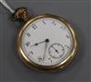 An American Waltham gold plated open face keyless pocket watch.                                                                        