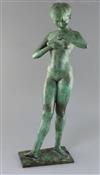 § Bernard Sindall (1924-1998). A green patinated bronze, 'The Necklace', 22.5in.                                                       