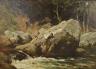 George Augustus Holmes (1822-1911), oil on paper laid on canvas, 'Across the stream', signed and dated '71, 29 x 39cm, unframed                                                                                             