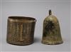 A brass inlaid pot and a bell                                                                                                          