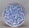 An 18th century English Delft blue and white charger with foliate decoration diameter 30cm                                             