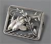 A Danish Georg Jensen sterling silver square twin leaping dolphin brooch, no. 251, 36mm.                                               
