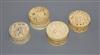 Four carved ivory pill boxes tallest 3cm                                                                                               