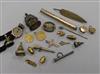 A 20 Franc gold coin and a 5 Franc gold coin (both with pendant mounts) and sundry items including gold charms.                        