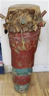 A vintage African animal skin drum height 89cm                                                                                         