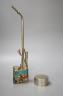 A Chinese inscribed paktong inkbox and a Chinese cloisonne enamel and paktong water pipe, 33cm                                                                                                                              