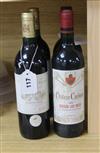 Two bottles of Chateau Cardinal, Montagne St. Emilion, 1990 and two bottles of Des Tuquets, Bordeaux, 1993                             