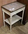 A French white painted two tier marble topped side table W.56cm                                                                        