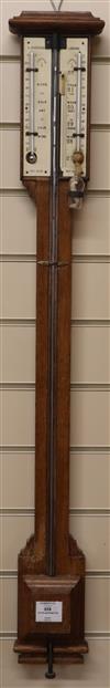 A Victorian oak stick barometer by R. Webster, London, with ivory scales H.100cm                                                       