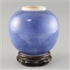 A Chinese powder blue globular jar, Kangxi period, H. 19cm, wood stand                                                                 