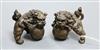 A pair of Chinese bronze temple dogs height 5cm                                                                                        