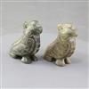 A pair of Chinese archaistic green jade figures of birds, probably Qing dynasty, height 5.2cm                                          