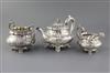 A William IV silver three piece tea set by Joseph & John Angell, gross 41.5 oz.                                                        