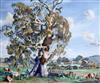 Sir Hans Heysen (1876-1968) Landscape with cattle beneath a gum tree 12.5 x 15.75in.                                                   