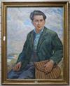 Herbert Ashwin Budd (1881-1950) Portrait of a man holdinga fishing creel, signed, 90 x 70cm.                                           