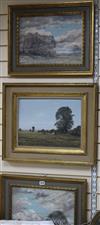 Nick Mace (b. 1949), oil on board, 'Flooded Fields' and a pair of similar oils by the same hand 29 x 30cm                              