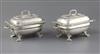 A pair of George III Irish silver two handled rectangular vegetable tureens and covers by James Le Bas, 63.5 oz.                       