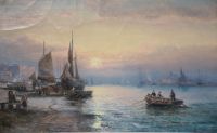 Hubert and William Thornley (fl.1858-1898) Fishing boats and fisherfolk along the shore and in harbour 9.5 x 15.25in.                  