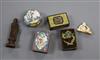 A group of Chinese enamel items including a box and cover, two cloisonne matchbox holders, one with jade inlay, another holder,        