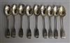 A set of nine Victorian silver fiddle pattern teaspoons, London, 1862.                                                                 