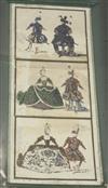 Early 19th century Italian School, six watercolours, depicting couples in costumes and a scene of Gretensi                             