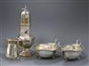 A silver octagonal baluster sugar caster, a pair of sauce boats with gadrooned edges and a cream jug, total weight approx 18oz         