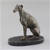 A 19th century French bronze seated greyhound letter holder with articulated jaw, h. 21.5cm                                            