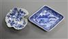 An 18th century Chinese export blue and white pickle dish and a pearlware dish                                                         