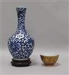 A Chinese blue and white vase and a tea bowl H. 23.5cm                                                                                 