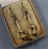 An ornate pair of 19th century yellow metal drop earrings, 48mm.                                                                       