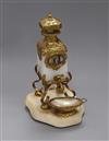 A French 19th century 'Palais Royal' style gilt brass and white opaline glass eau de toilette stand, H 26cm                            