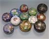 A collection of twelve circular cloisonne boxes and covers, H 6cm Dia 10cm (largest)                                                   