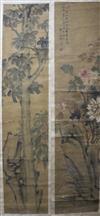 Studio of Lin Lin, a set of four scroll paintings on silk, 19th century, each 147.5cm x 33cm                                           