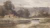 Georgina de L'Aubiniere (1848-1930), watercolour, River landscape with shepherd and flock, signed and dated 1877, 27 x 44cm                                                                                                 